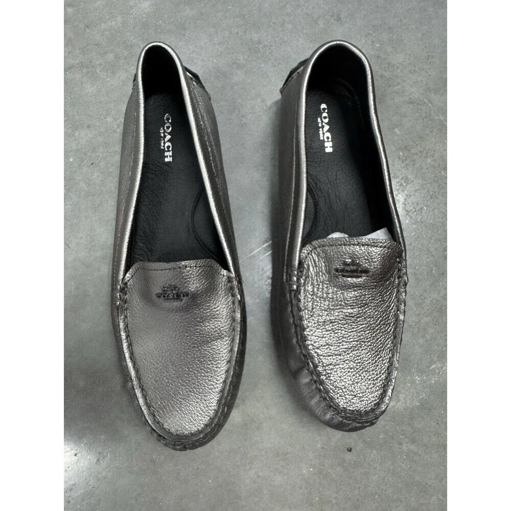 Brand New AMBER  Metallic Tumbled  Coach loafers COLOR GUNMETAL Size 8.5